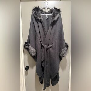 Torrid Charcoal Poncho with Faux Fur Trim
